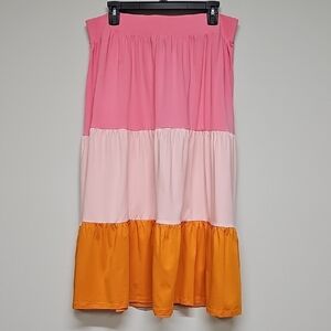 Lands End Color Block Tiered Skirt, NWOT, 1x, Orange Pink, Stretch